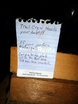 The trail crew's note asking for help.